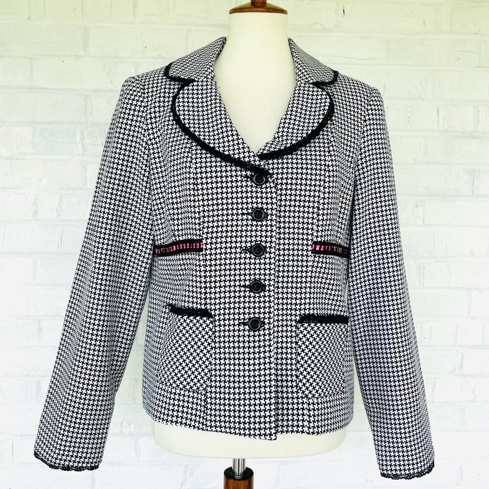 Vtg Y2K Tracy Evans Single Breasted Houndstooth Blazer Sz L  Preppy Old Money